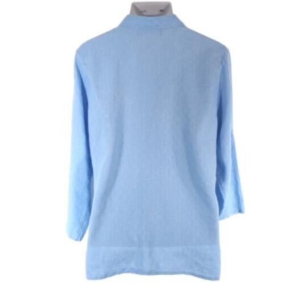 Sag Harbor Womens Top Size XL Washable Linen Basket Weave Faux Roll Tab Blue - Picture 7 of 10